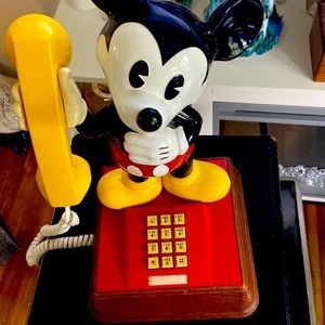 VINTAGE MICKEY MOUSE PHONE, great shape, RED YELLOW WHITE AND BLACK IN COLOR…